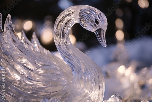 Elegant swan ice sculpture for luxurious gala photo