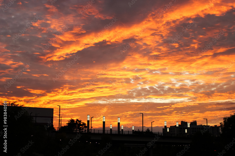 cloudy sky and sunset colourful and silhouette of city and light cloudy sky and sunset colourful and silhouette of city and light