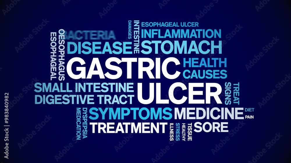 Gastric Ulcer animated word cloud;text design animation tag kinetic typography seamless loop. Gastric Ulcer animated word cloud;text design animation tag kinetic typography seamless loop.