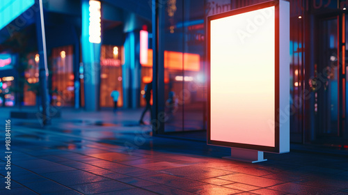 High advertisement board with a white mockup space near the entrance of a mall