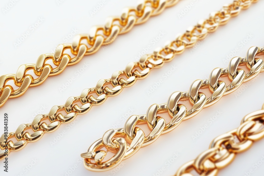 Fototapeta premium Four different styles of gold chains isolated on a white background