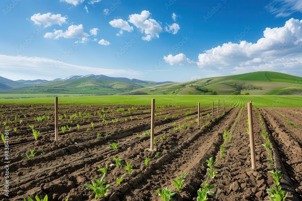 Erosion control barriers in a field, showcasing effective soil conservation methods Erosion control barriers in a field, showcasing effective soil conservation methods
