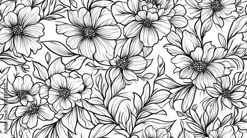 Seamless Floral Pattern Hand Drawn Floral Texture Decorative Flowers for Coloring Books