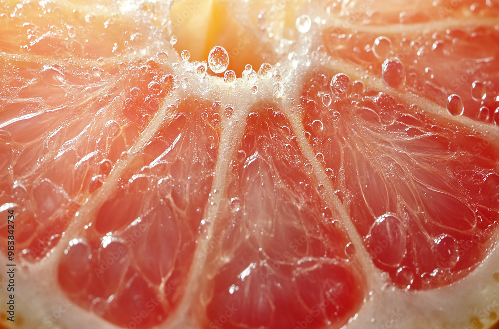 close-up shot of the center cross-section of an unripen grapefruit close-up shot of the center cross-section of an unripen grapefruit