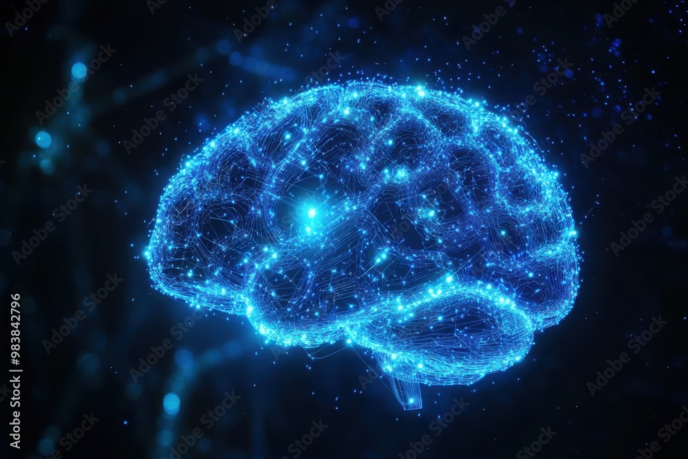 Generate a high-resolution digital image of a glowing, futuristic brain made of circuit-like Generate a high-resolution digital image of a glowing, futuristic brain made of circuit-like