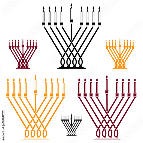 Hanukkiah. Traditional Hanukkah Menorah. Simple Symbol Icon Geometric Style