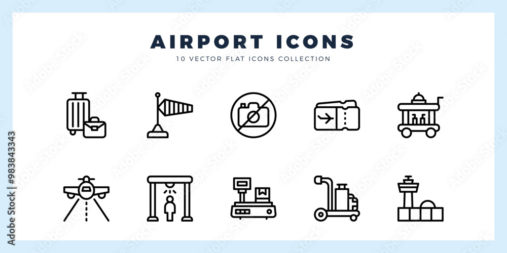 10 Airport Lineal icons pack. vector illustration.