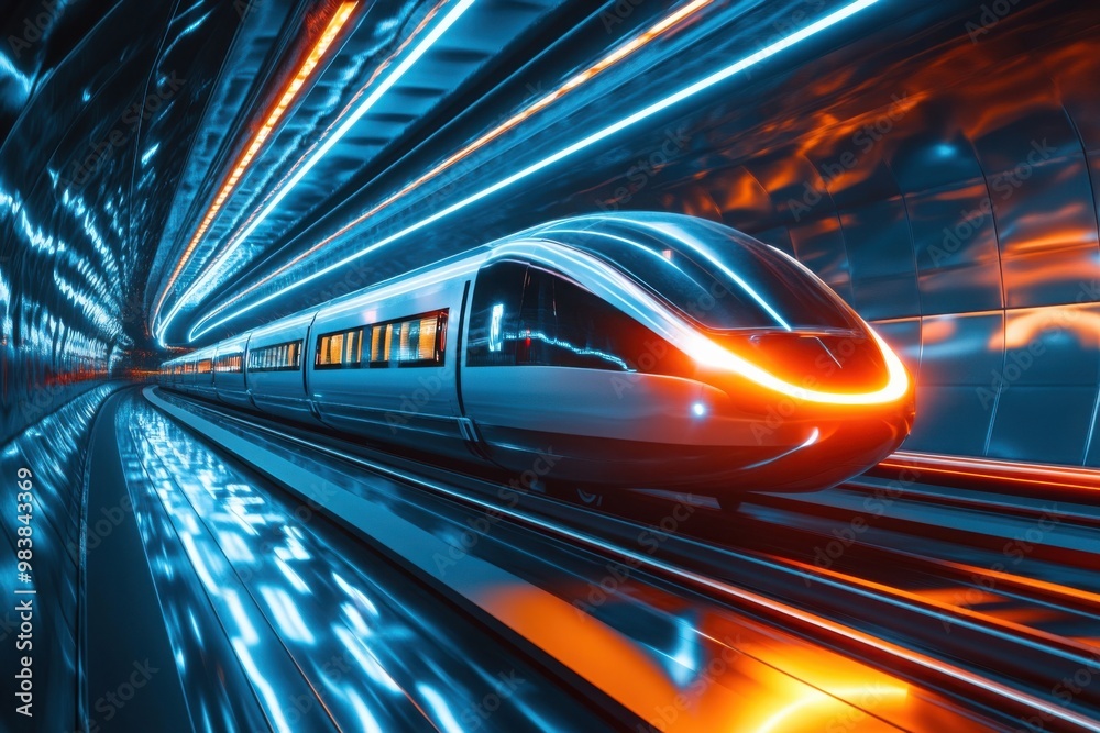 Fototapeta premium Futuristic hyperloop train speeding through tunnel