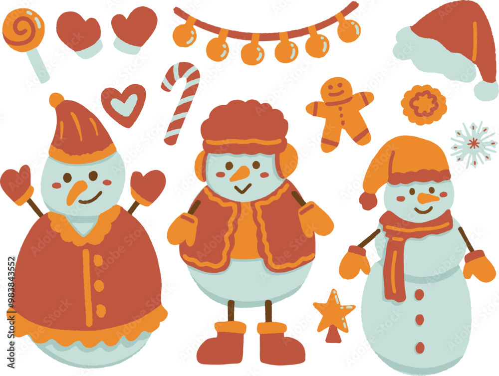 Fototapeta premium cute vector flat illustration of Christmas celebration snowman santa claus, seamless pattern design