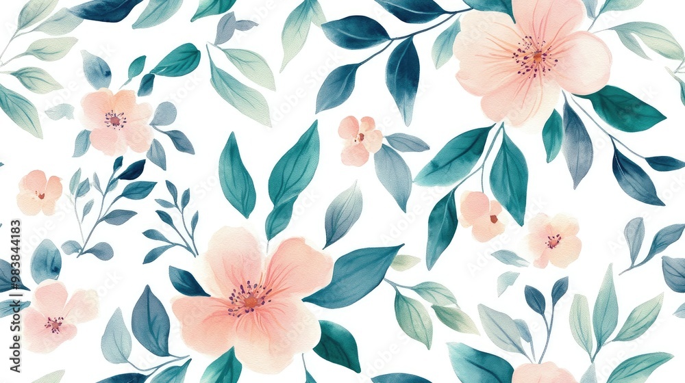 Seamless Hand Painted Abstract Watercolor Pattern of Ditsy Flowers and Leaves on Isolated Background Seamless Hand Painted Abstract Watercolor Pattern of Ditsy Flowers and Leaves on Isolated Background