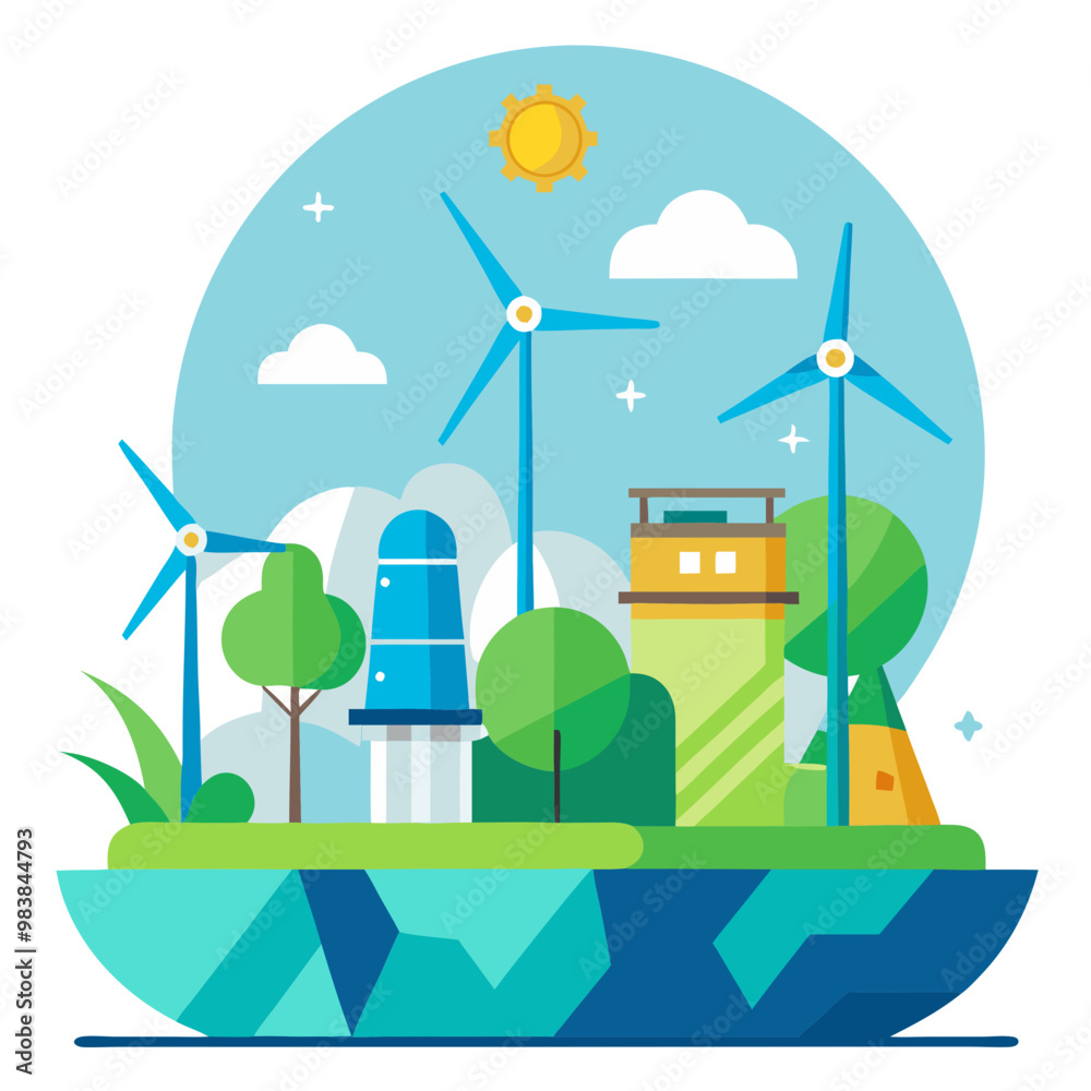 Fototapeta premium Wind power ecology vector illustration in simple style 