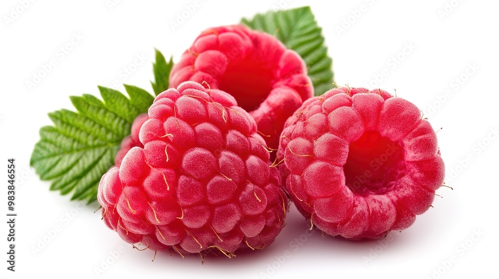 A close-up view of fresh raspberries, showcasing their vibrant red color and delicate texture against a soft white background. The image captures the juicy, plump berries glistening in the light, A close-up view of fresh raspberries, showcasing their vibrant red color and delicate texture against a soft white background. The image captures the juicy, plump berries glistening in the light,