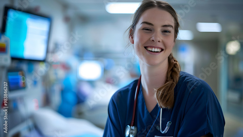 A nurse is checking on a patient in a hospital room. The patient is comforted and cared for with the best medical care possible.