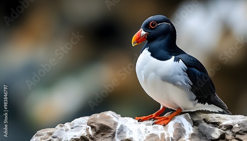 Intimate portrait of a Black guillemot perched gracefully on a rock photo