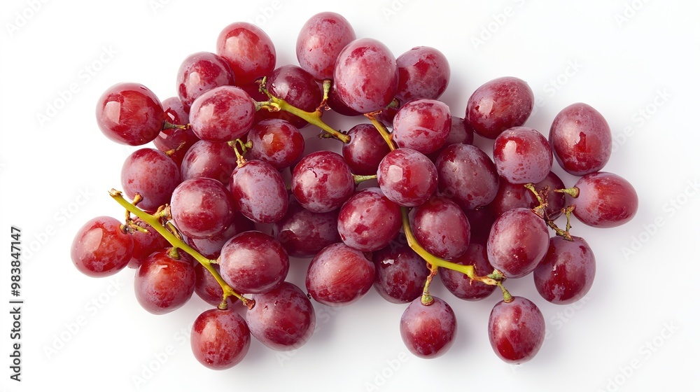 A top view of vibrant red grapes arranged elegantly on a clean white background. The image highlights the rich color and plumpness of the grapes, showcasing their natural shine and texture. A top view of vibrant red grapes arranged elegantly on a clean white background. The image highlights the rich color and plumpness of the grapes, showcasing their natural shine and texture.