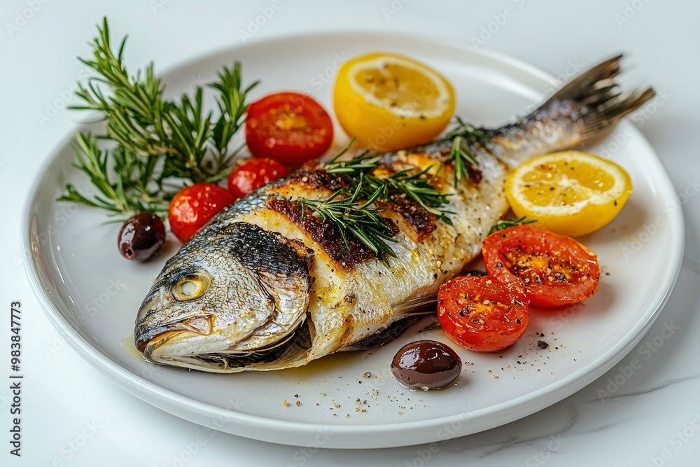Grilled Fish with Lemon, Tomatoes, Rosemary, and Olives Grilled Fish with Lemon, Tomatoes, Rosemary, and Olives