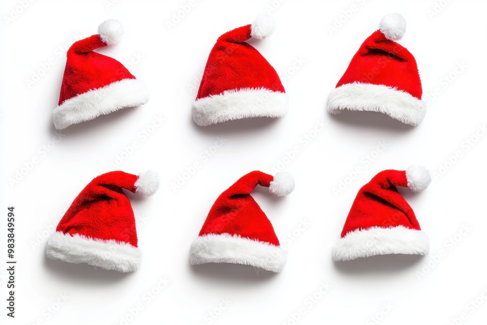 Set of 6 Christmas Santa Claus hats isolated in white background Set of 6 Christmas Santa Claus hats isolated in white background