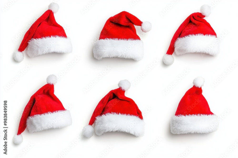 Set of 6 Christmas Santa Claus hats isolated in white background Set of 6 Christmas Santa Claus hats isolated in white background
