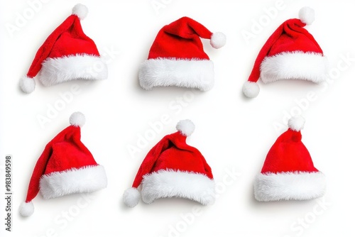 Set of 6 Christmas Santa Claus hats isolated in white background