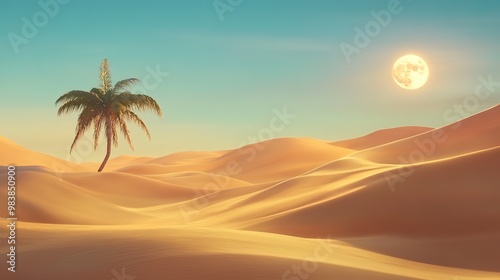 The video transports you to a mystical desert landscape, where towering sand dunes rise majestically towards the sky, their rippled surfaces illuminated by warm, golden light. 