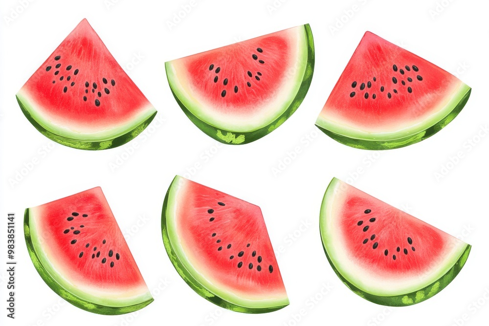 Set of 6 watermelon slices isolated in white background Set of 6 watermelon slices isolated in white background