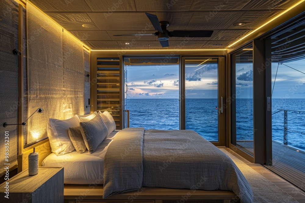 Fototapeta premium Luxury Oceanfront Suite with Breathtaking Sunset Views