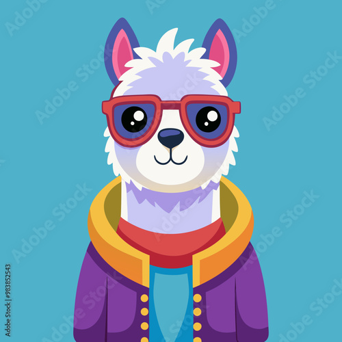 Download Cute Cool Llama Alpaca Wearing Jacket And Glasses Cartoon Vector Icon Illustration Eps File For Design.