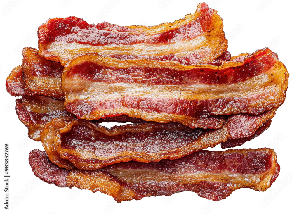 Group of crispy bacon strips on transparent background. Group of crispy bacon strips on transparent background.