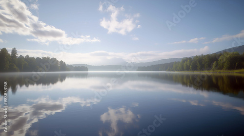 Peaceful Waters from Above, A Drone's Journey Over a Serene Lakeside