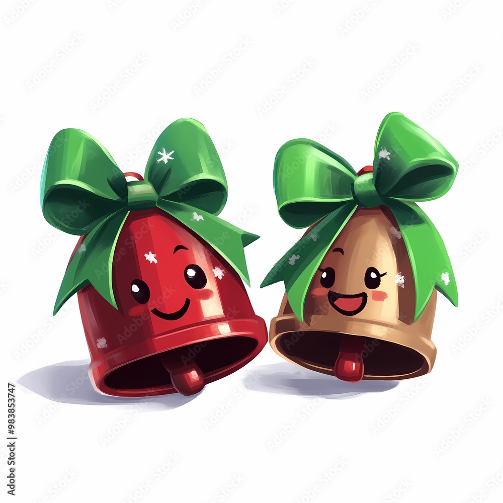 Fototapeta premium Cheerful Holiday Bells with Bows and Smiles