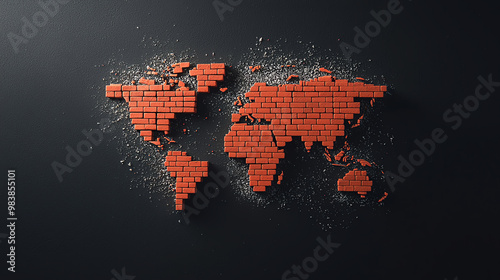 A world map divided by tall brick walls, preventing goods from flowing between nations, trade wall, economic protectionism photo