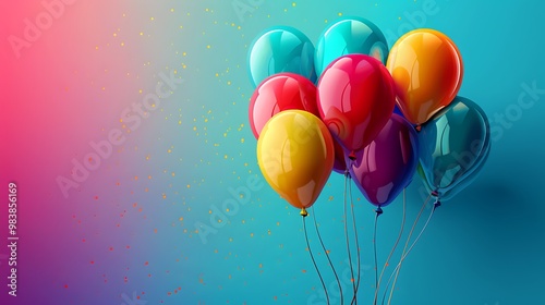 Realistic vivid helium balloons against a vibrant backdrop