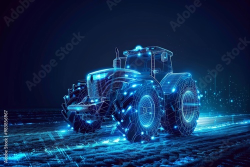 Futuristic Tractor in Digital Field