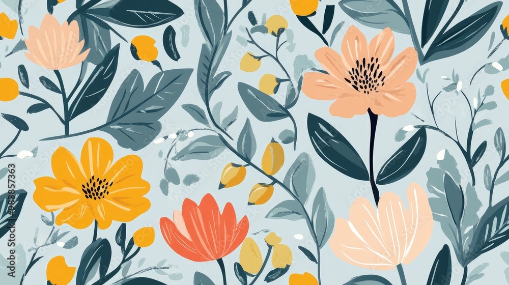 Seamless Pattern Background Featuring Floral Elements in a Spring Color Theme Seamless Pattern Background Featuring Floral Elements in a Spring Color Theme