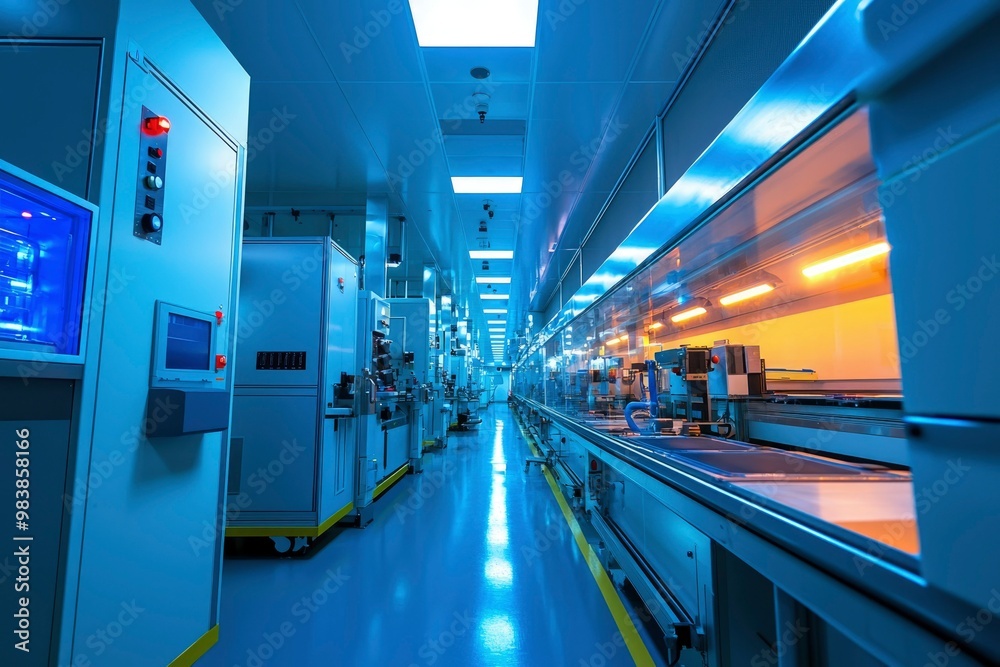 Cleanroom Manufacturing Facility with Automated Equipment and Conveyor System Cleanroom Manufacturing Facility with Automated Equipment and Conveyor System