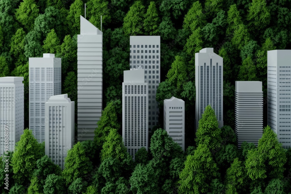 Fototapeta premium Urban green spaces, eco-friendly city planning, sustainability, 3D illustration