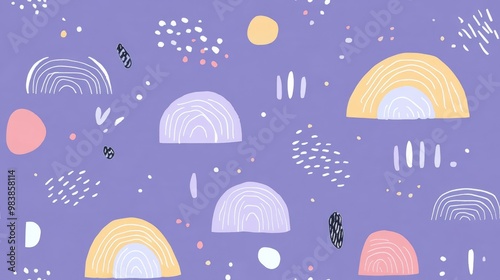 Gender neutral doodle shapes on a seamless purple background A simple whimsical two tone pattern suitable for children s nursery wallpaper or Scandinavian inspired all over print