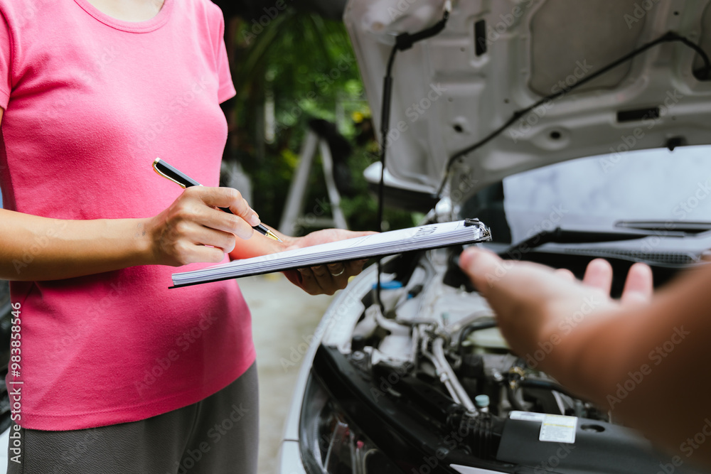 Car rental dealer is signing a rental contract with a professional salesperson. The agent will explain the details about car insurance and maintenance to ensure a smooth rental and service process. Car rental dealer is signing a rental contract with a professional salesperson. The agent will explain the details about car insurance and maintenance to ensure a smooth rental and service process.