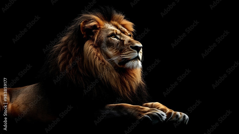 Fototapeta premium Photo of a lion isolated against a black background, Wildlife and conservation concept, space for copy.