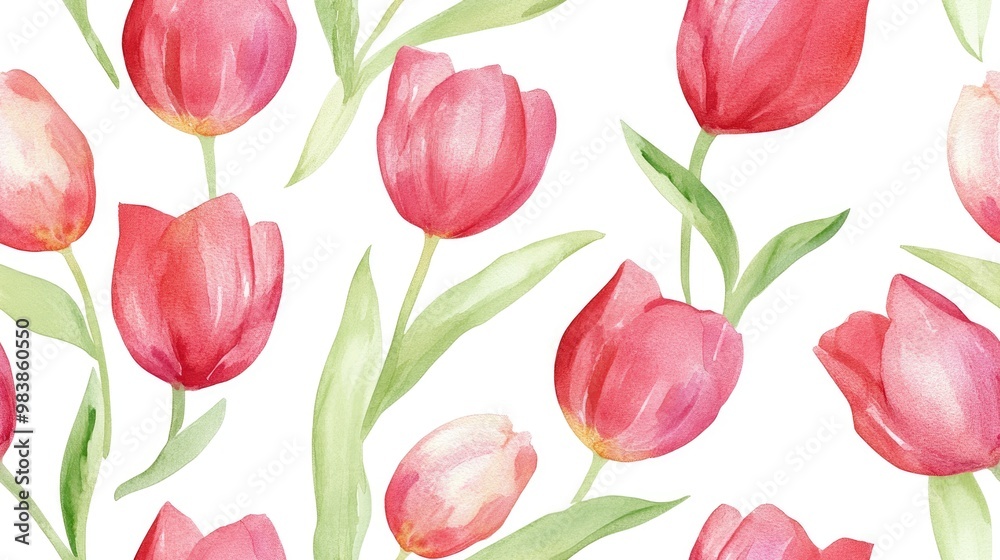 Seamless watercolor pattern featuring tulips Seamless watercolor pattern featuring tulips