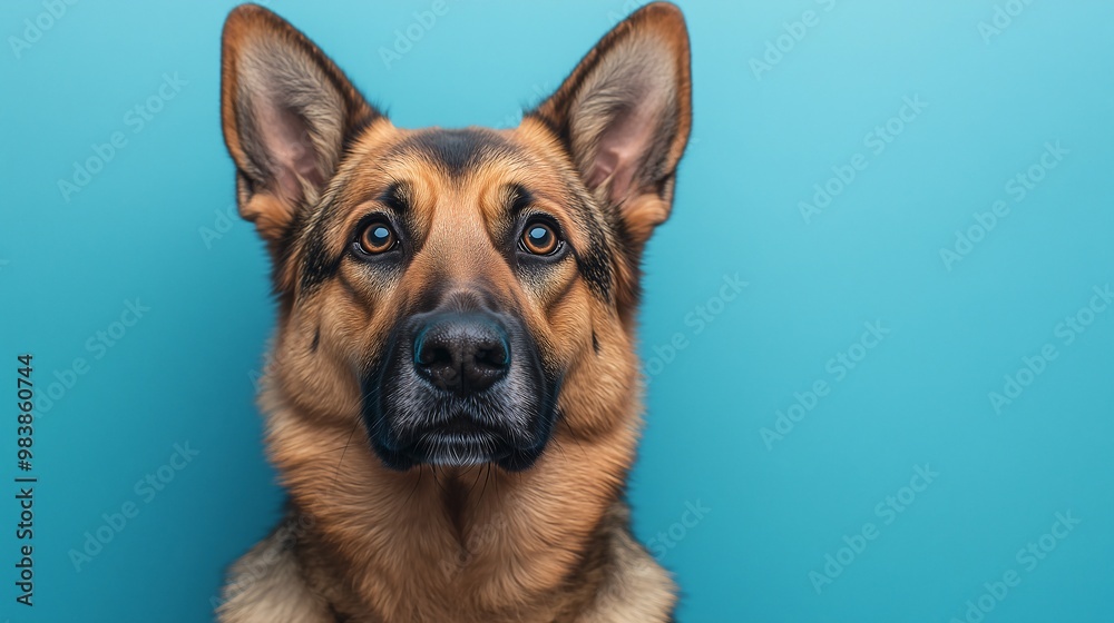 Portrait of a german shepherd on blue background Portrait of a german shepherd on blue background