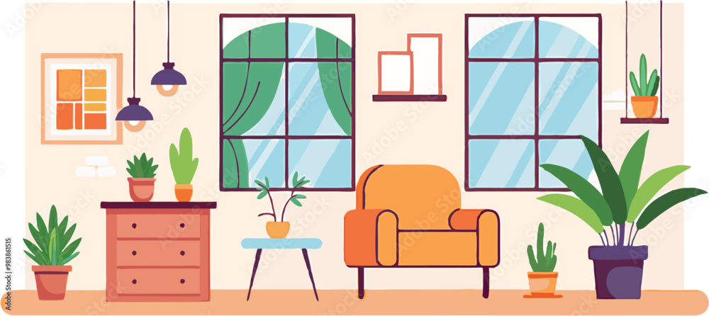 Modern Interior Design with Sofa Set Flat Vector Isolated Modern Interior Design with Sofa Set Flat Vector Isolated