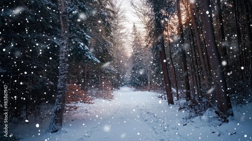 Snowfall in the Winter Forest.