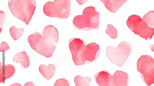 Seamless background pattern featuring whimsical pink watercolor hearts Hand drawn design