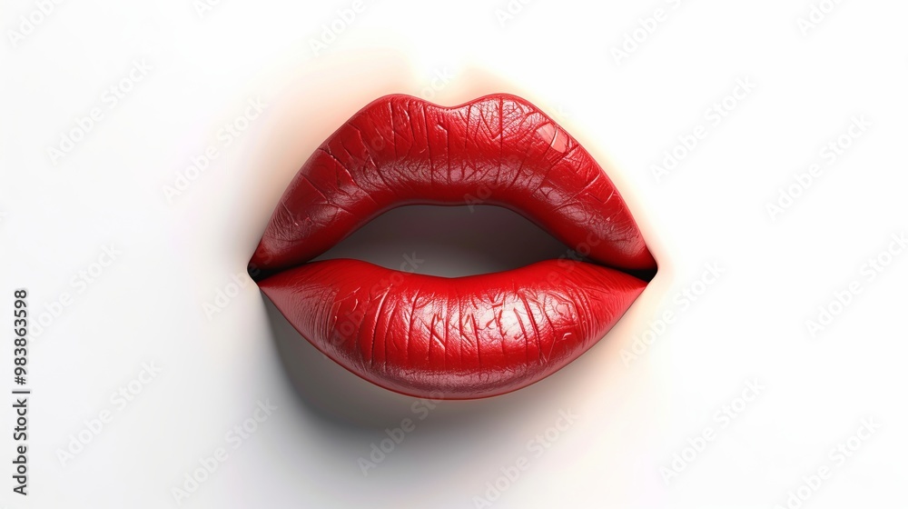 Obraz premium lips, kiss, red, lipstick, beauty, makeup, gloss, fashion, cosmetics, sexy, woman, glamour, bold, flirty, style, smooth, face, mouth, 3d, pout, skin, elegant, sensual, closeup, isolated, vibrant, chic