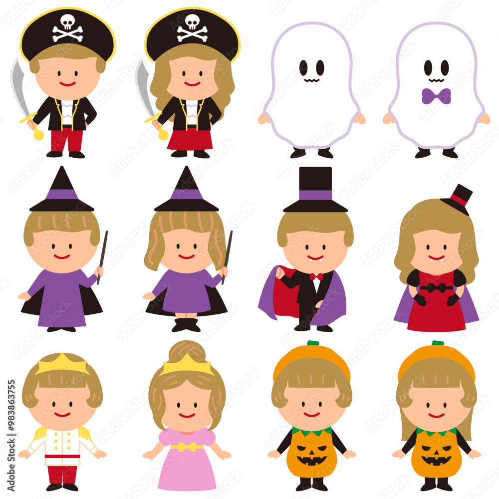 ハロウィンの仮装イラストセット