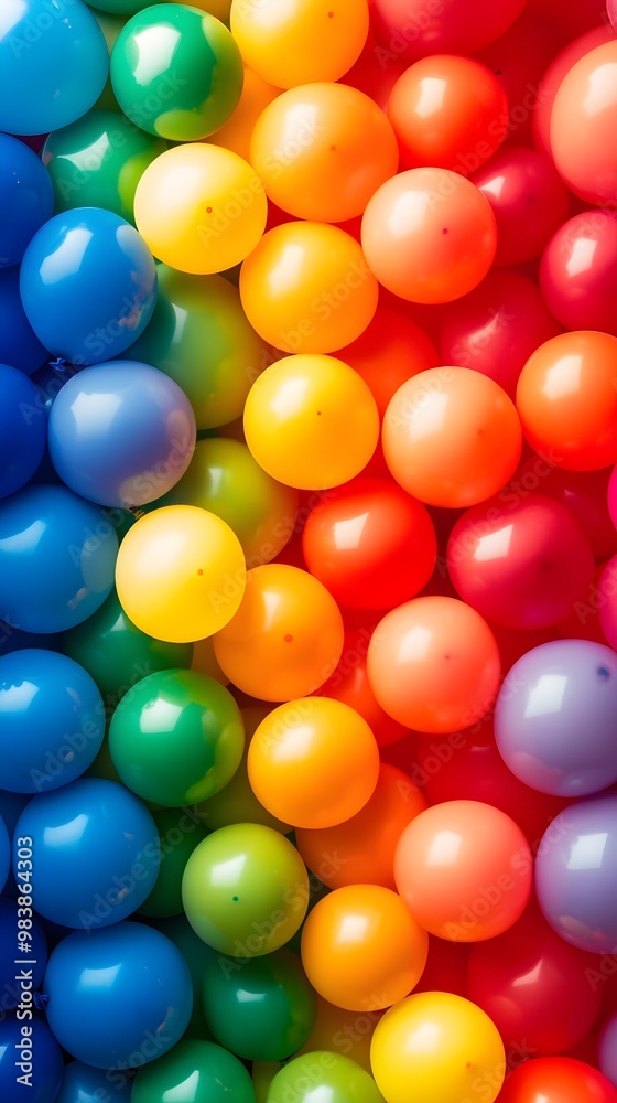Colorful rainbow of balloons in the background, with vibrant colors. Colorful rainbow of balloons in the background, with vibrant colors.