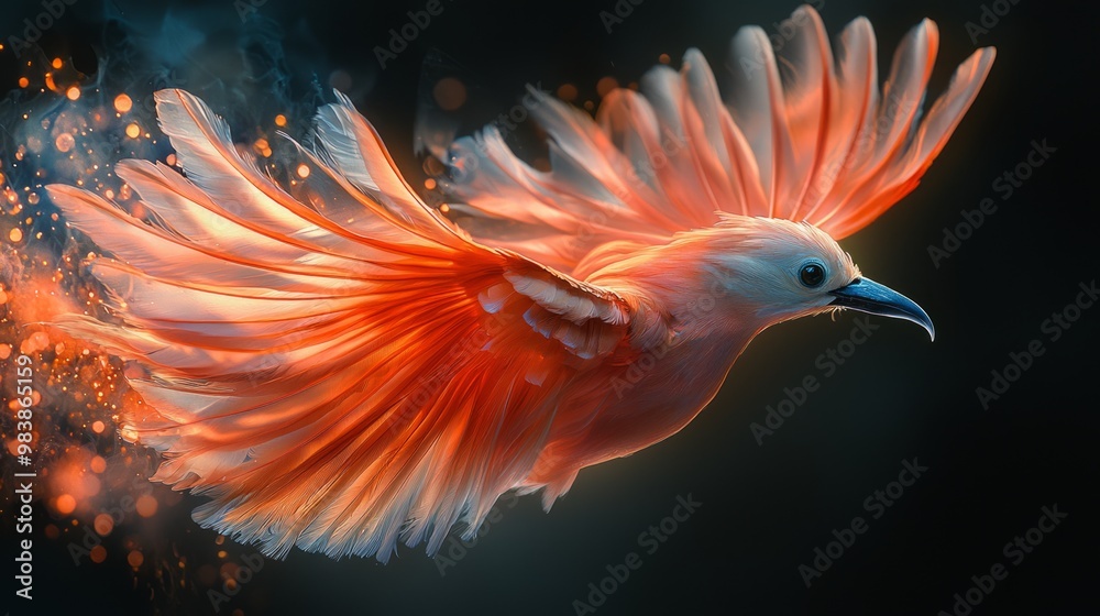 Enigmatic Elegance - Hyper-Realistic Portrait of a Bird of Paradise Gliding in Dance of Colors and Graceful Motion