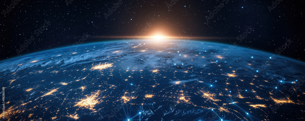 International data streams and digital marketplace visualized in web banner International data streams and digital marketplace visualized in web banner