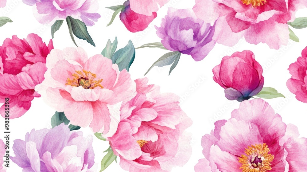 Fototapeta premium Watercolor pattern featuring wildflower peonies Aquarelle floral design suitable for backgrounds textures wrappers patterns frames or borders